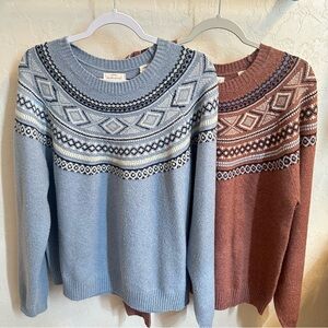 2 Pack Fair Isle Crewneck Sweater - Light Blue & Rust
